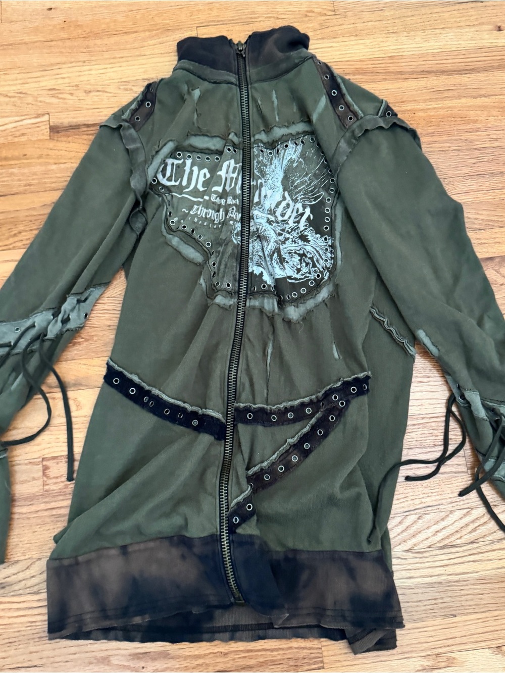 Y2K Green Punk Zip-Up Hooded Jacket with Graphic
